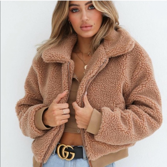 Tiger Mist Teddy Jacket in Tan - Picture 1 of 3